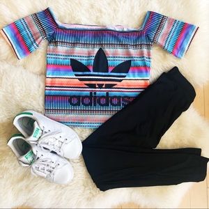 ADIDAS Originals Multicolor Off Shoulder Crop Top